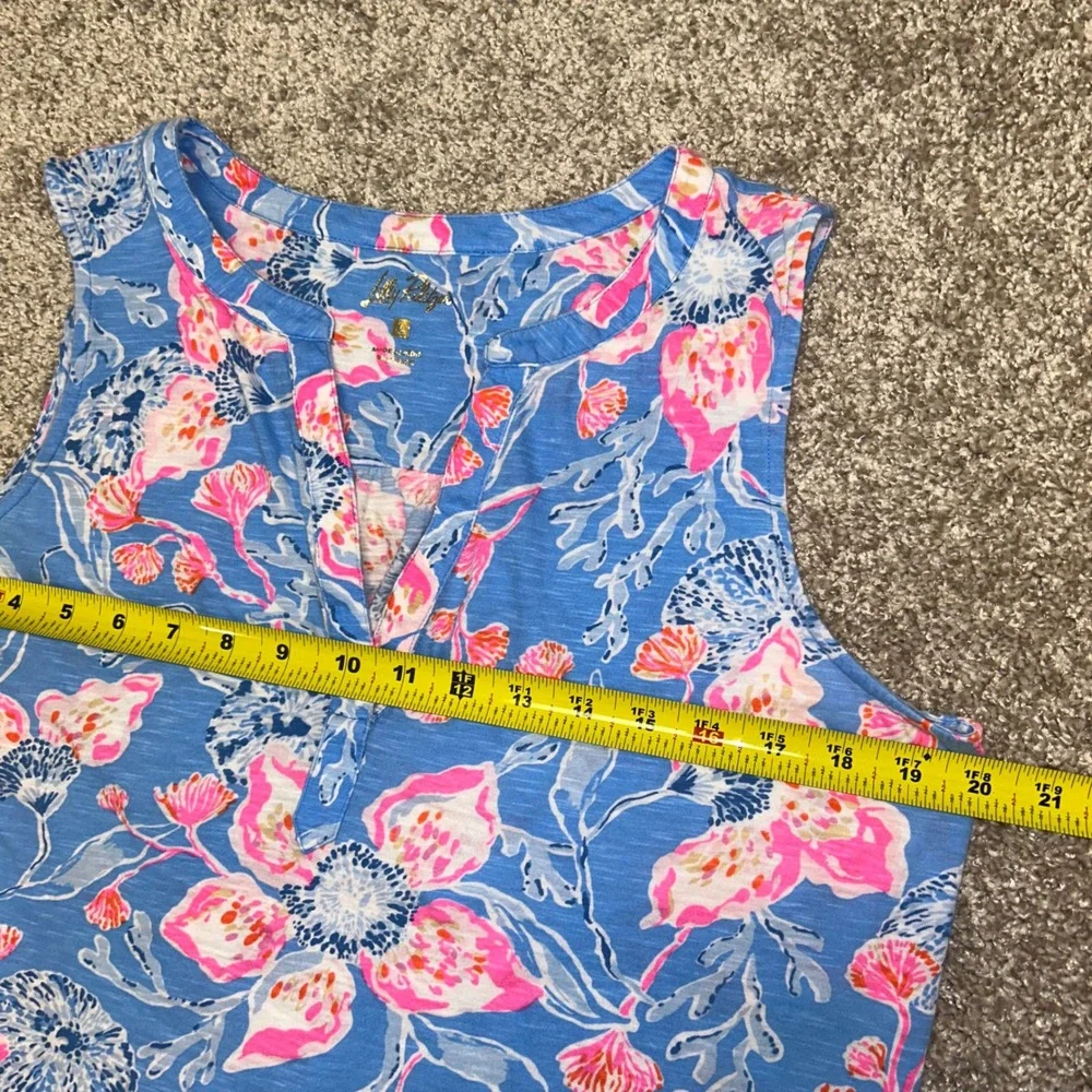 Lilly Pulitzer Floral Tank top Women Size Large Cotton V-Neck Blue Pink